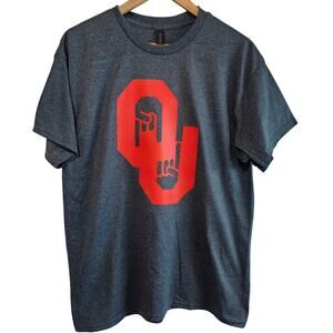 Oklahoma University OU T-Shirt Men Lg Dark Grey Red Only One Horns Down Sooners